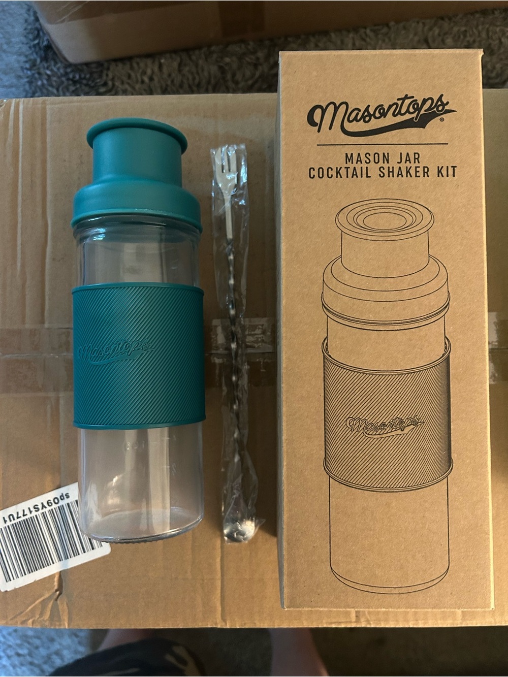 Masontops Teal Mason Jar Cocktail Shaker Kit